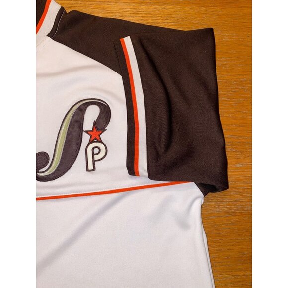 Southpole Vintage Style Polo Shirt L White & Brown Raglan Half-Zip Retro Sportsw - Picture 5 of 7